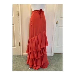 Calypso Bright Coral Long Ruffle Wrap Skirt sz L